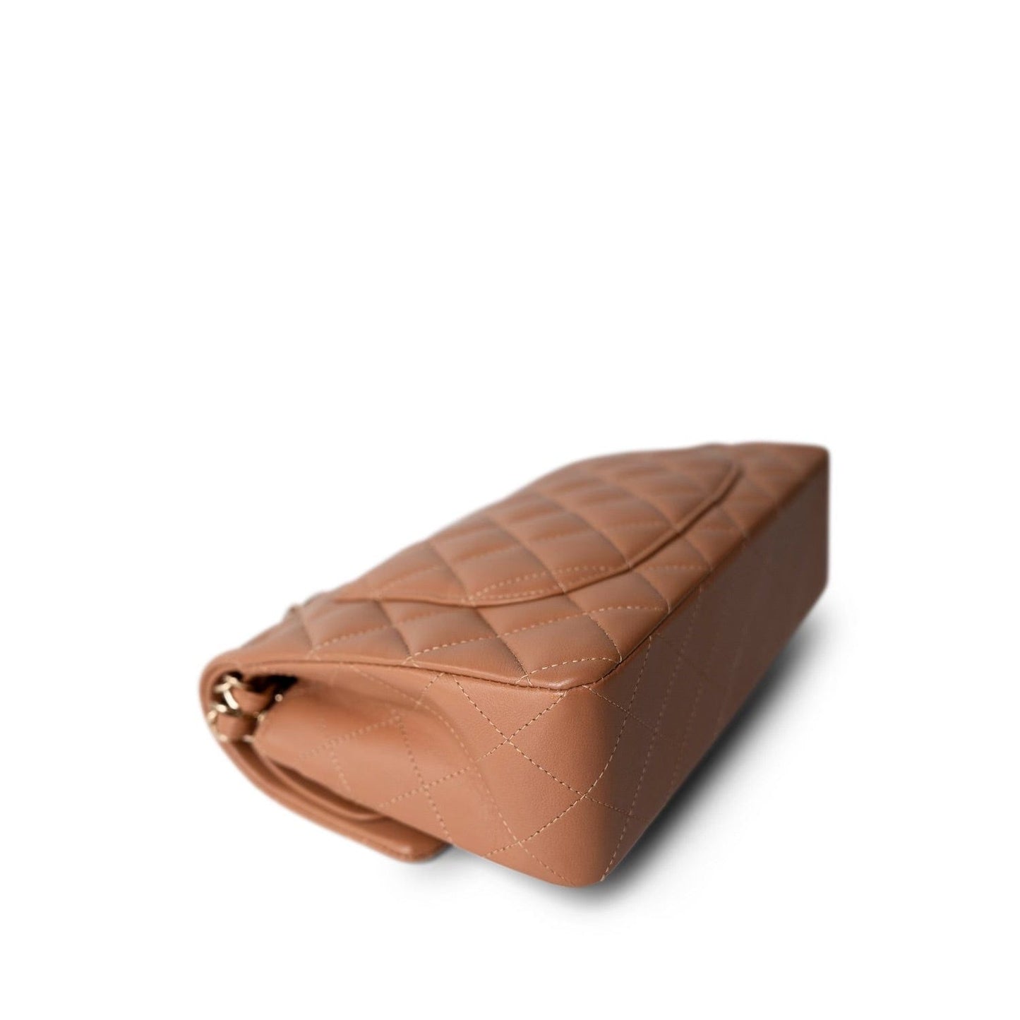 22S Caramel Lambskin Quilted Classic Flap Small Light Gold Hardware