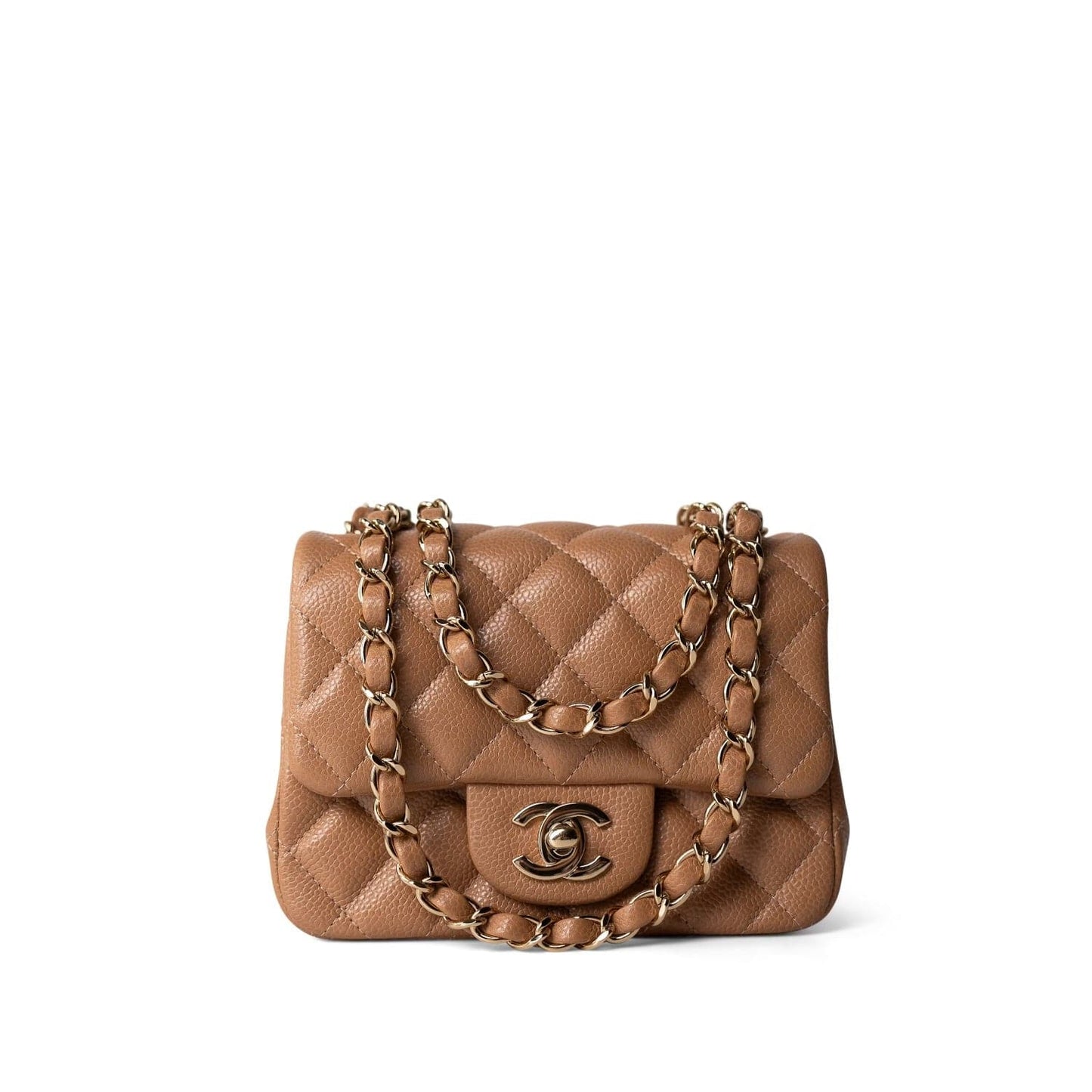 18S Beige Caviar Quilted Mini Square Flap Light Gold Hardware