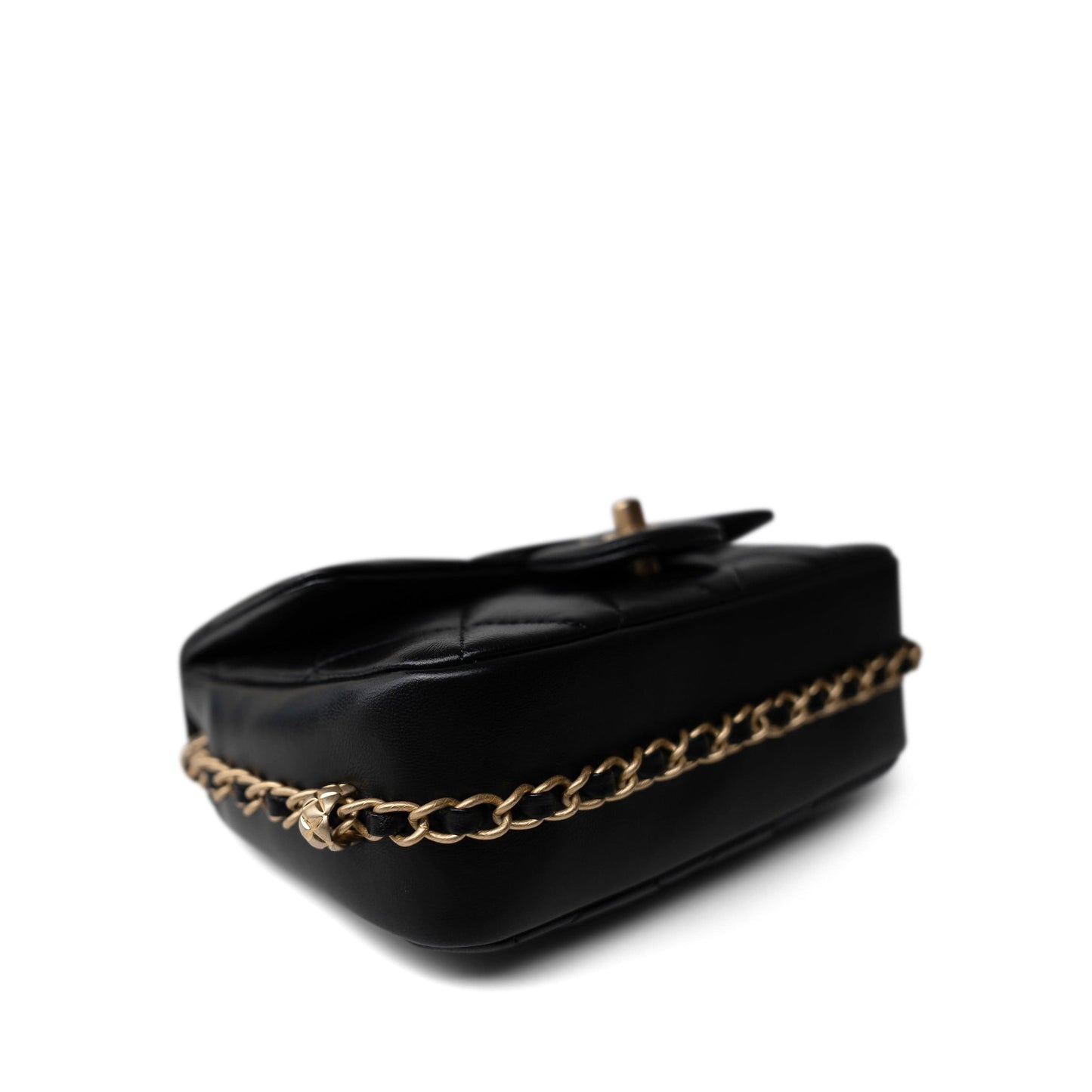 23B Black Lambskin Quilted Mini Square Chain Around Flap Aged Gold Hardware