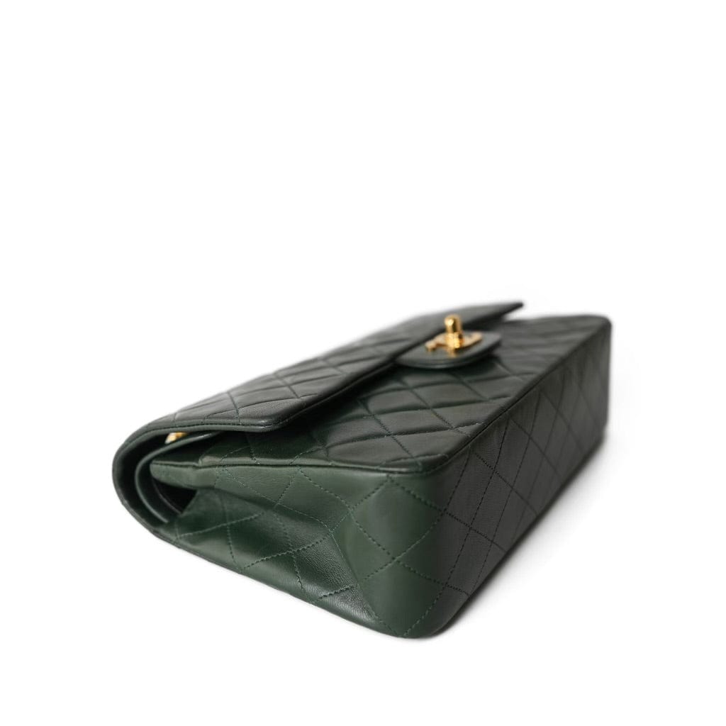 Vintage Dark Green Lambskin Quilted Classic Flap Medium Gold Hardware