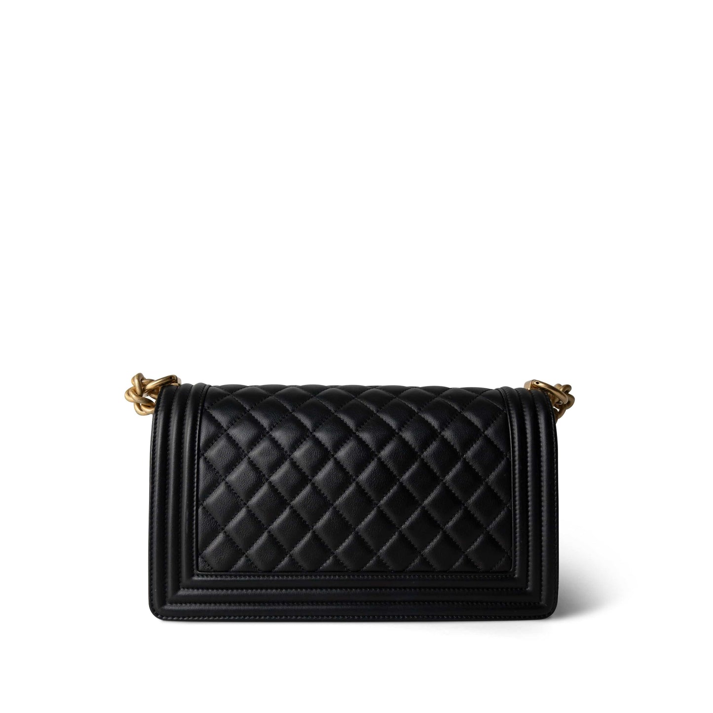 Black Calfskin Quilted Old Medium Boy Bag Aged Gold Hardware
