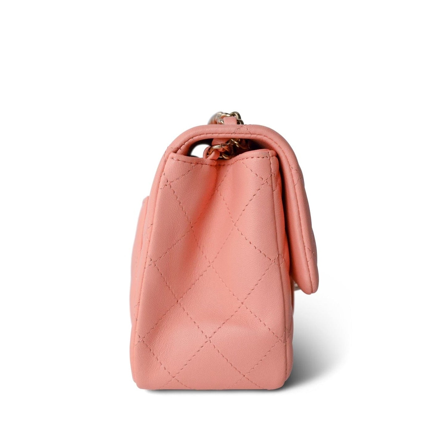 Peach Lambskin Quilted Mini Square Flap LGHW
