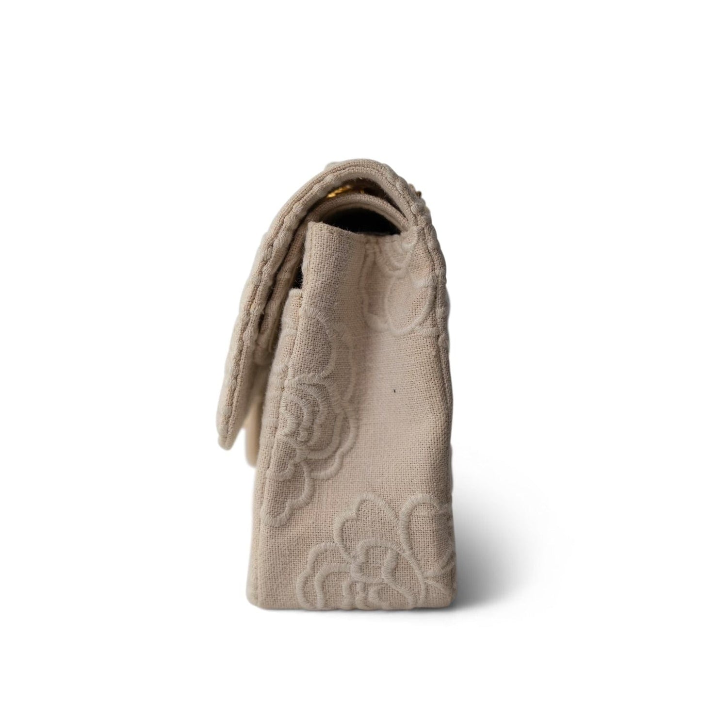 Ivory Canvas Camellia Classic Double Flap Gold Hardware
