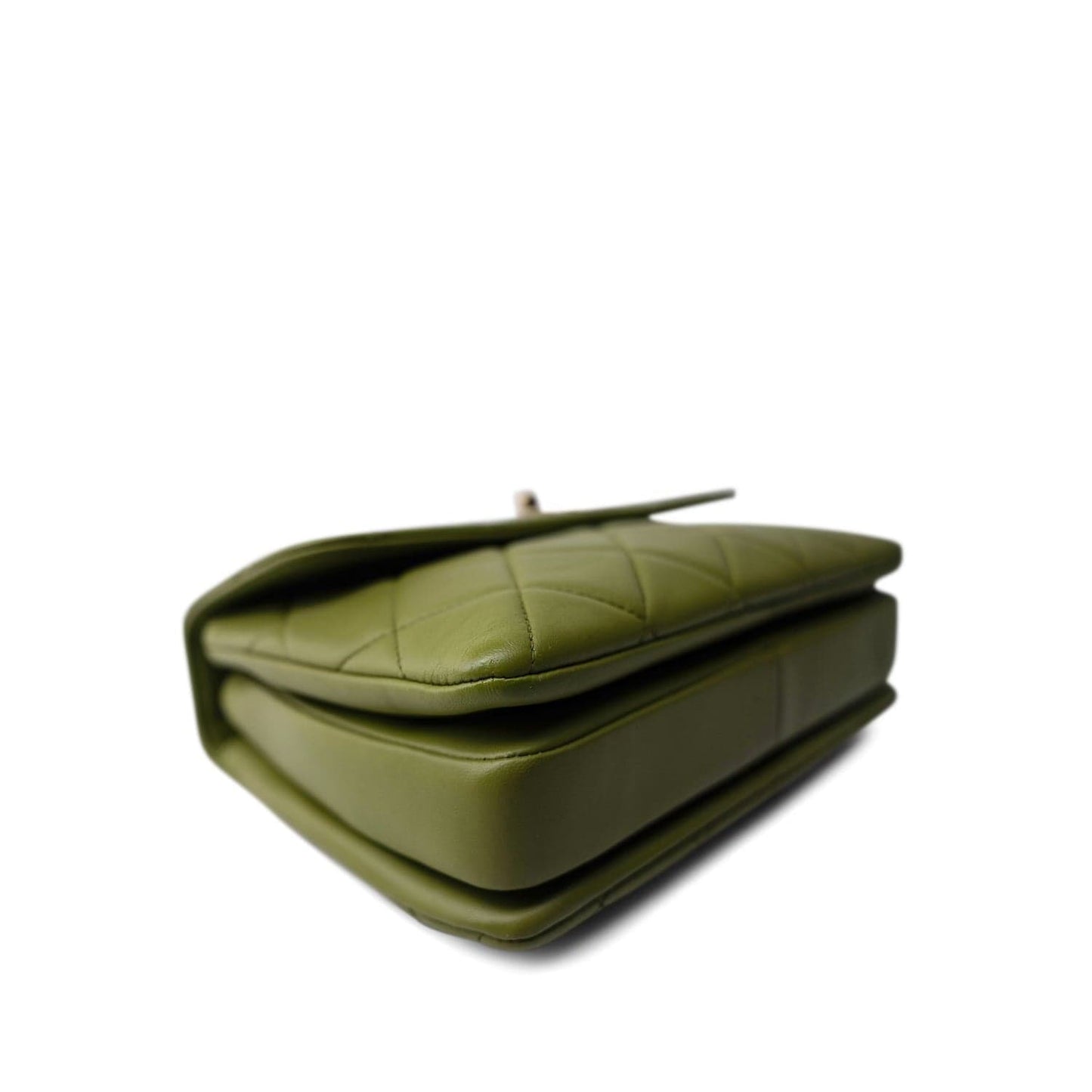 Dark Green Lambskin Quilted Trendy CC Small Light Gold Hardware