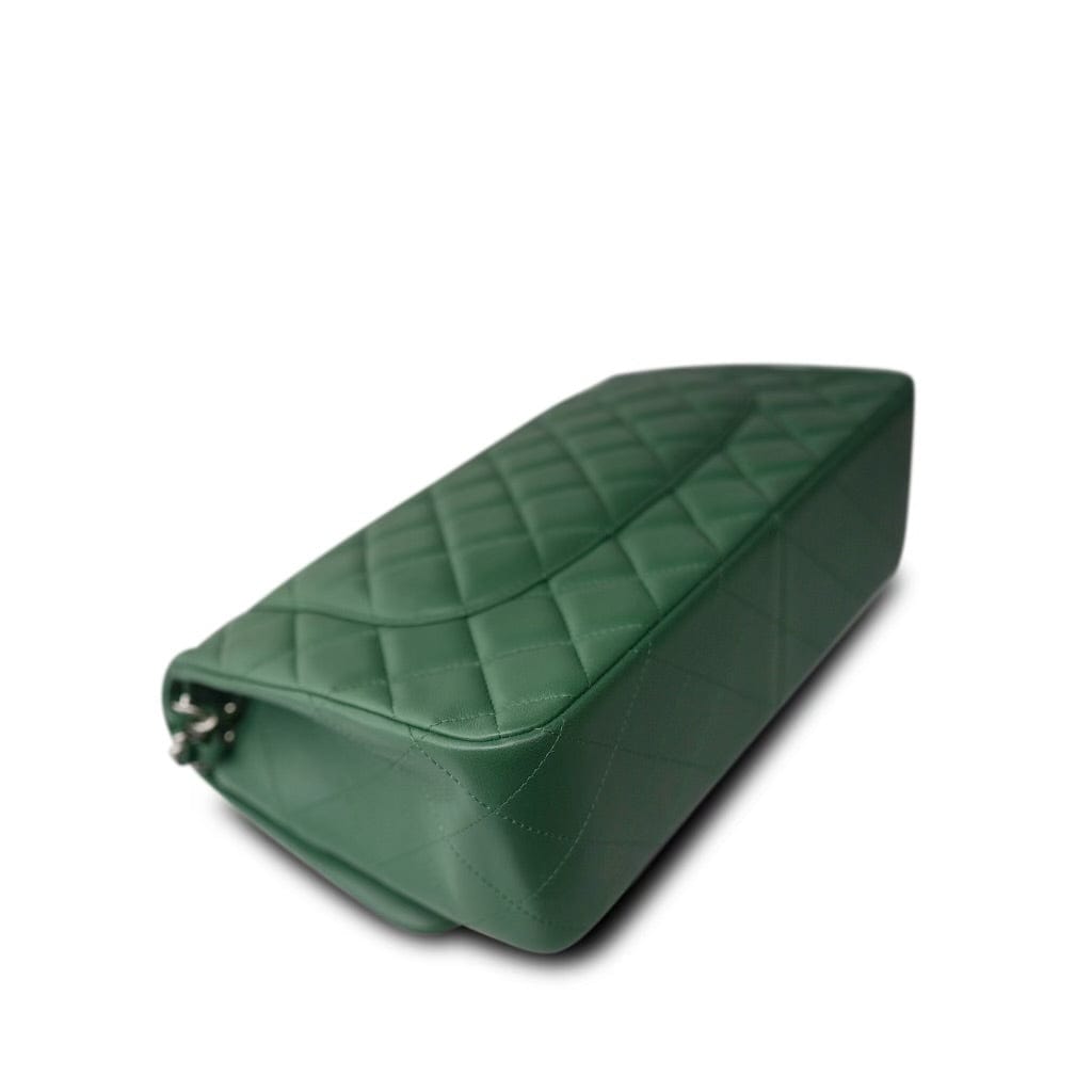 19B Dark Green Lambskin Quilted Classic Flap SHW