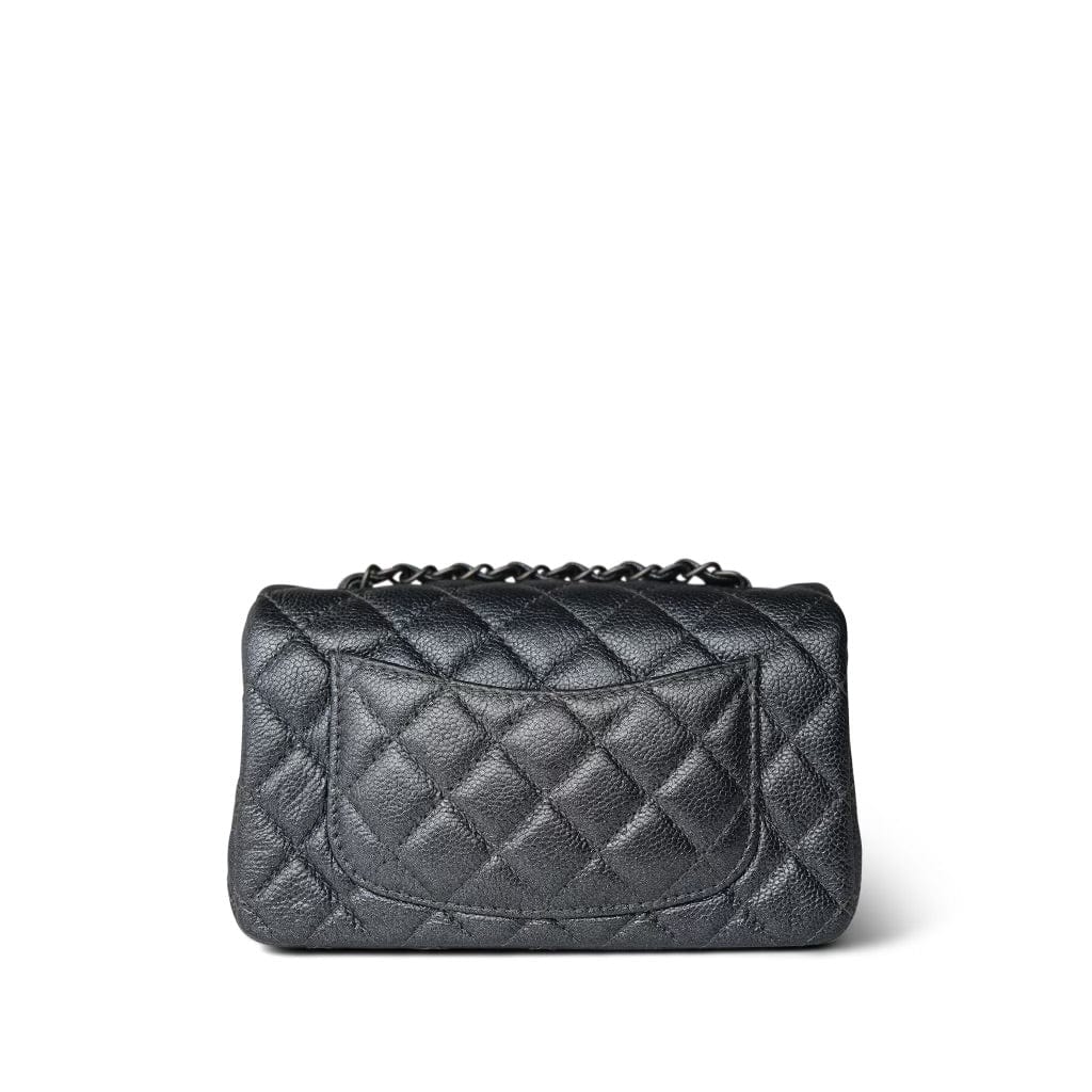 15C Charcoal Glittery Caviar Quilted Mini Rectangular Flap