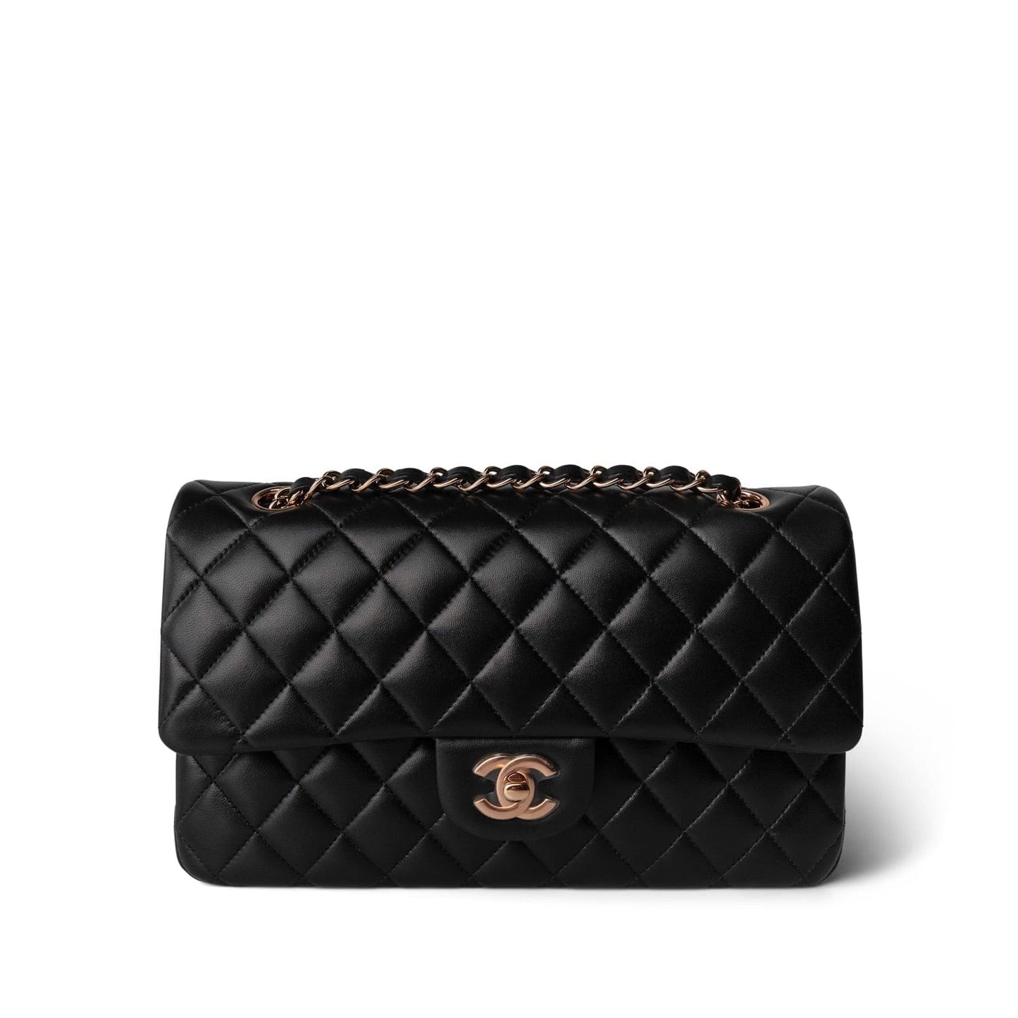 21B Black Lambskin Quilted Classic Flap Medium Rose Gold Hardware