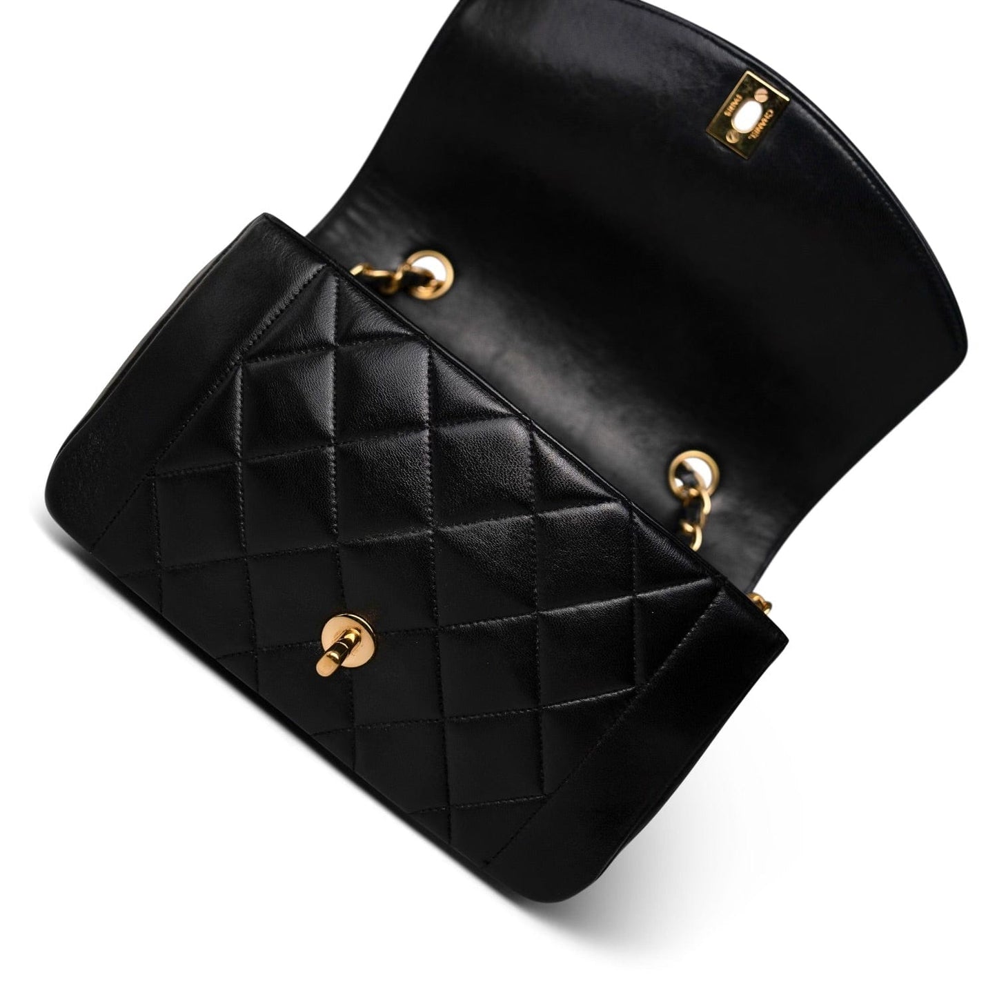 Black Lambskin Quilted Diana Flap Small Gold Hardware