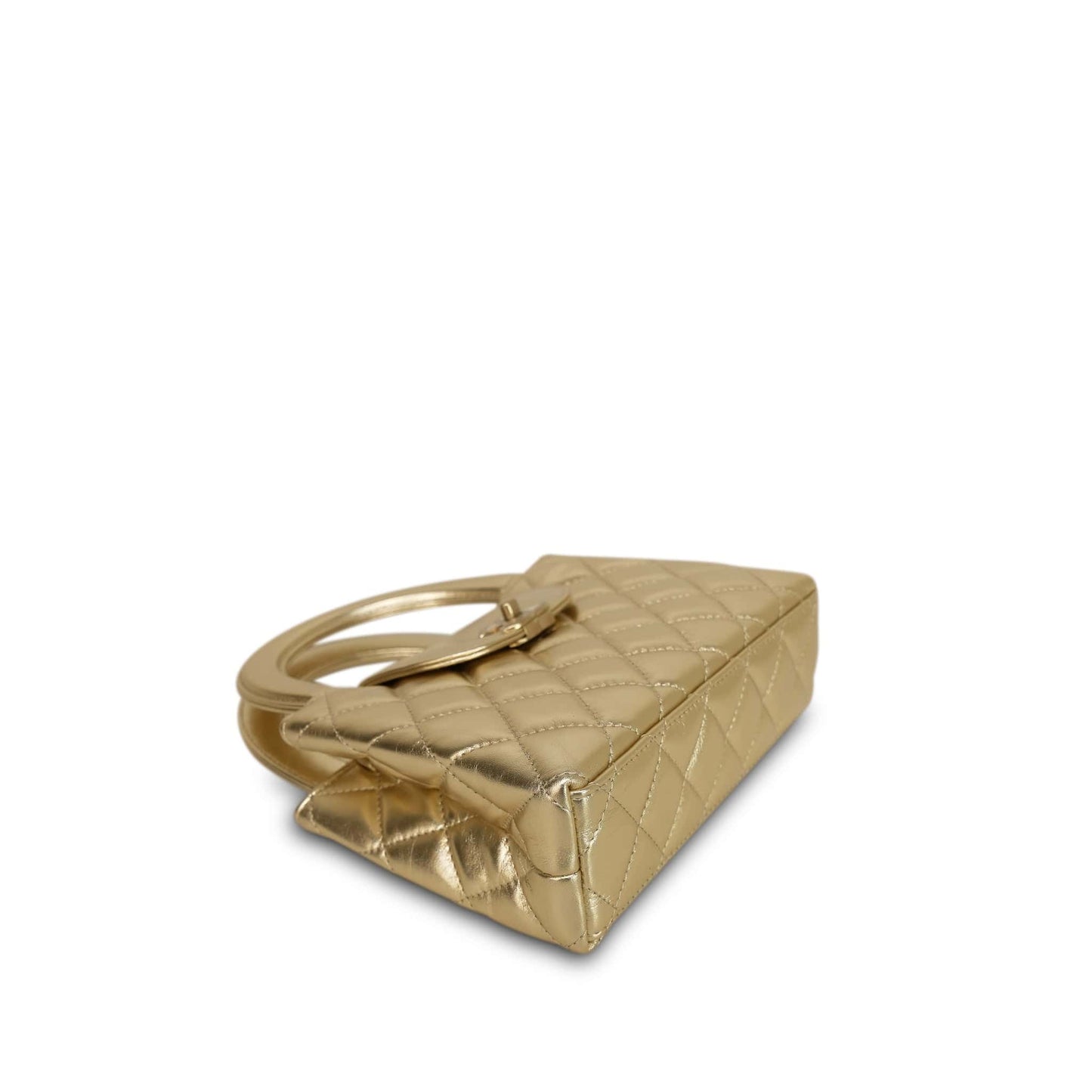 Metallic Gold Aged Calfskin Quilted Nano Kelly Shopper AGHW