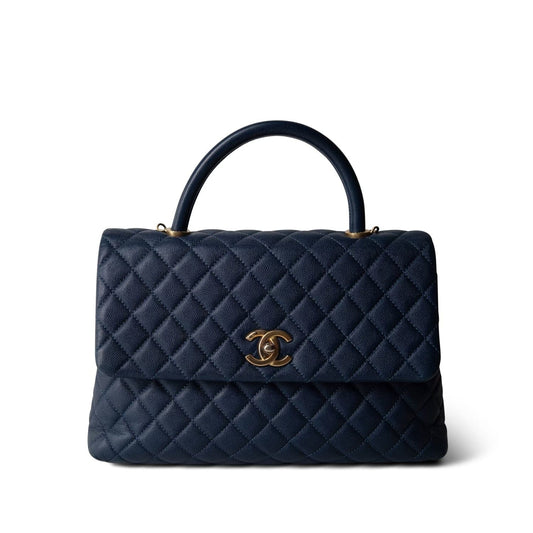 Navy Caviar Quilted Coco Handle Large Aged Gold Hardware