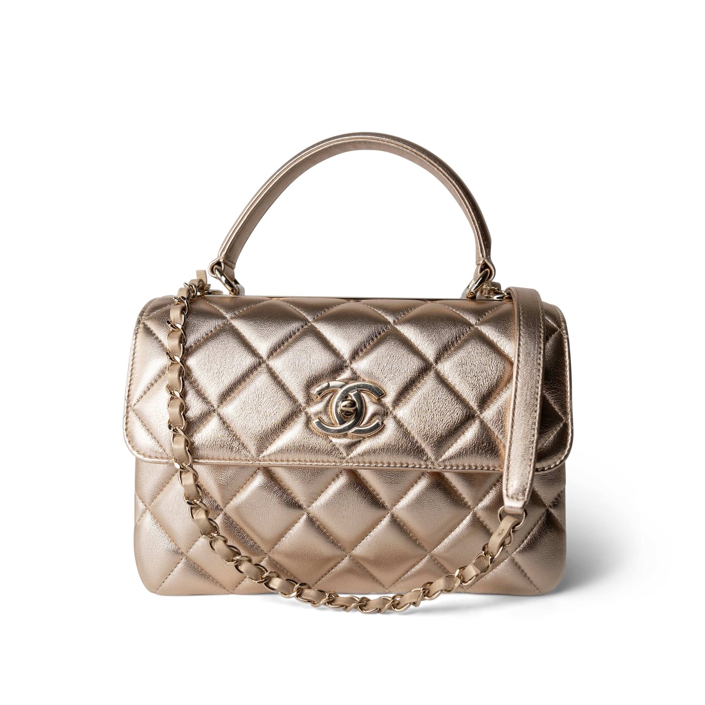 21S Gold Metallic Lambskin Quilted Trendy CC Small Light Gold Hardware