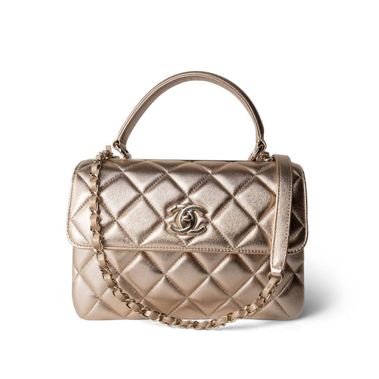 21S Gold Metallic Lambskin Quilted Trendy CC Small Light Gold Hardware