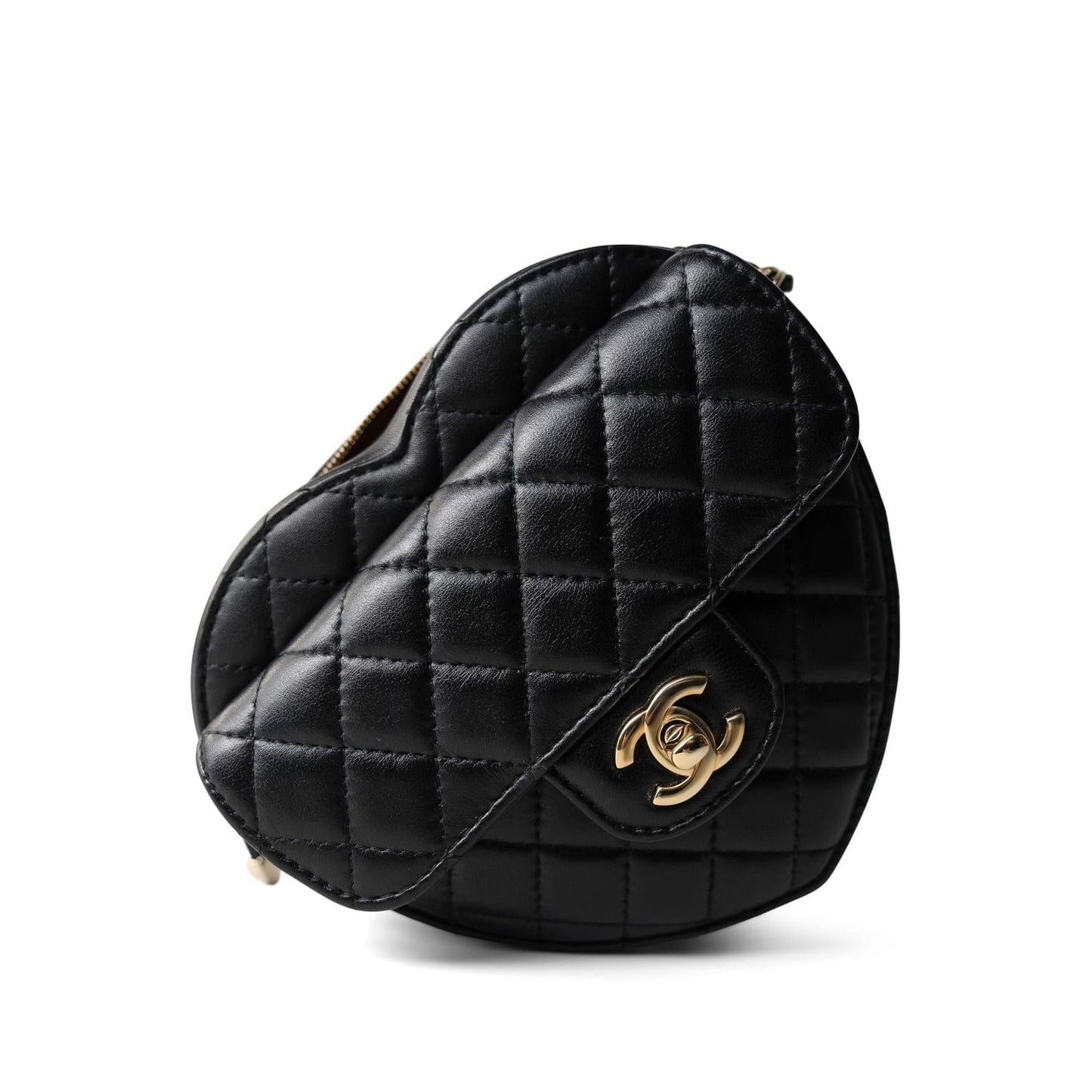 22S CC In Love Black Lambskin Quilted Large Heart Bag LGHW