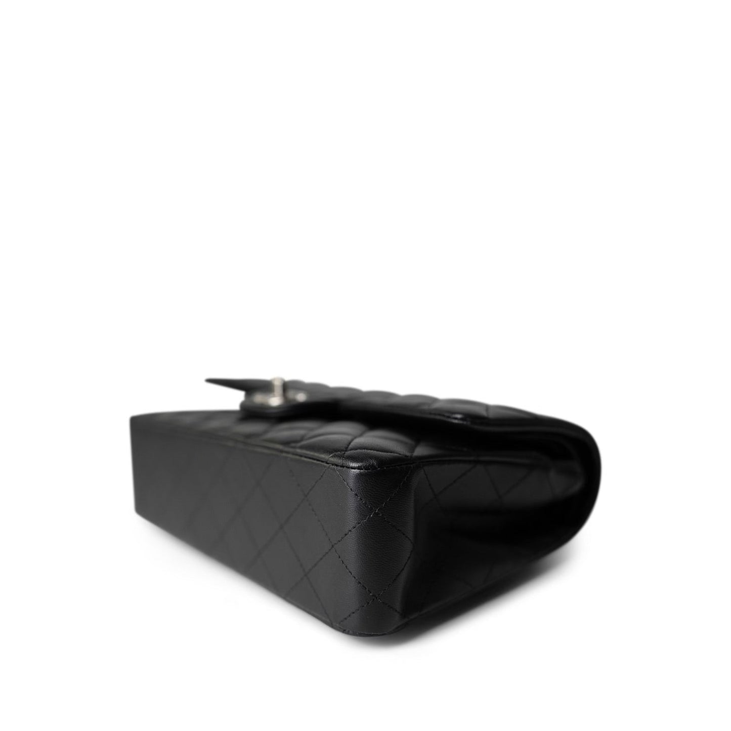 Black Lambskin Quilted Classic Flap Medium Silver Hardware