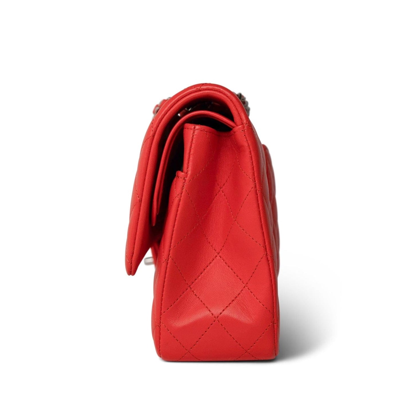 Red Lambskin Quilted Classic Flap Medium Silver Hardware