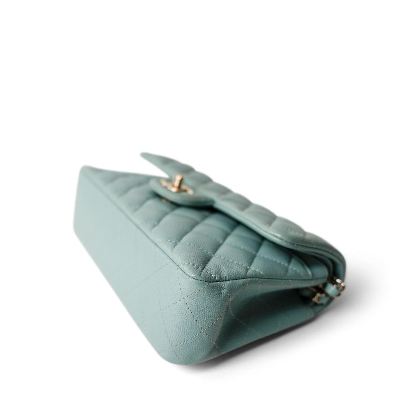 Tiffany Blue Caviar Quilted Classic Flap Small Light Gold Hardware