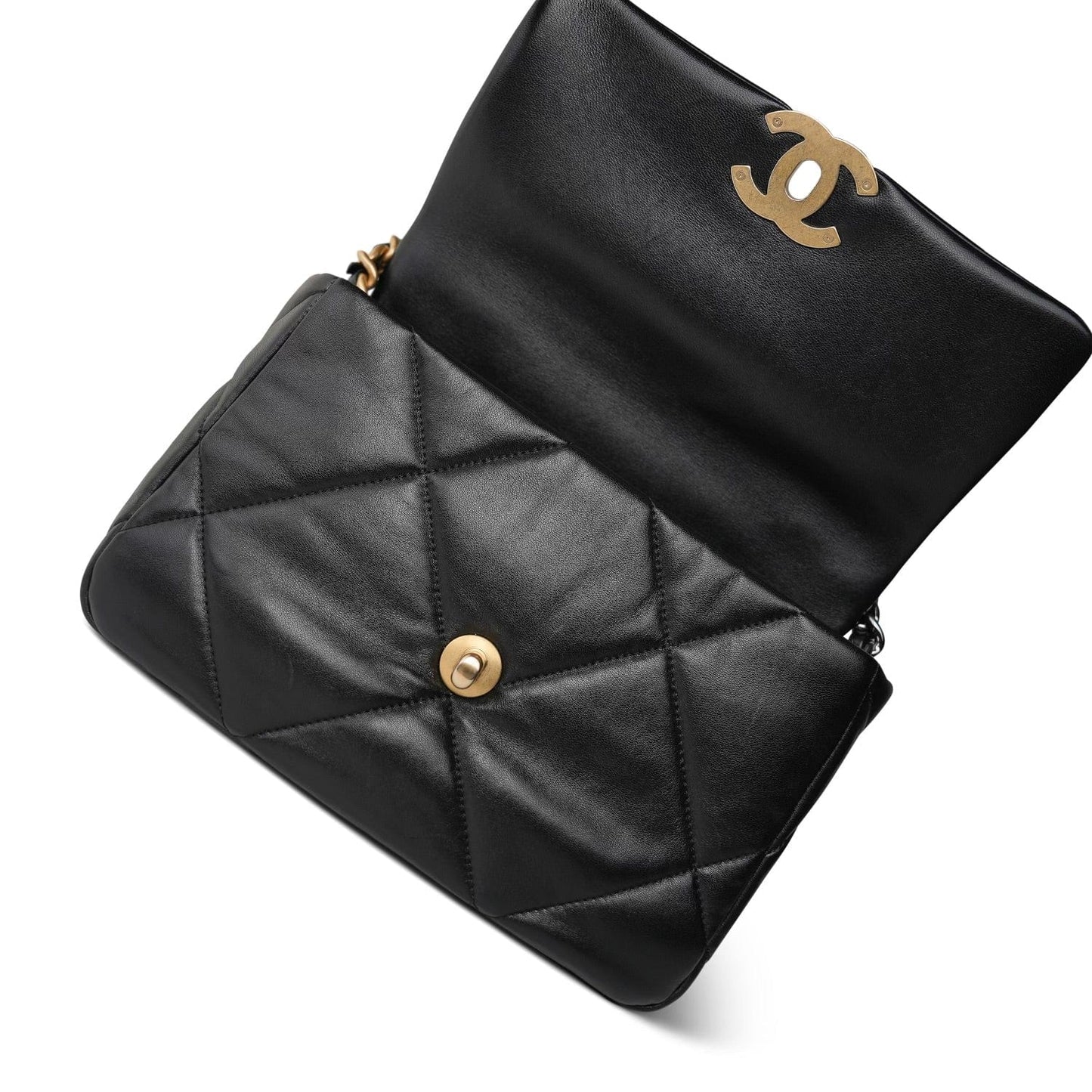 Black Lambskin Quilted 19 Flap Small Mixed Hardware