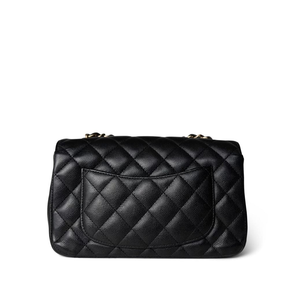 Black Caviar Quilted Mini Rectangular Flap Light Gold Hardware