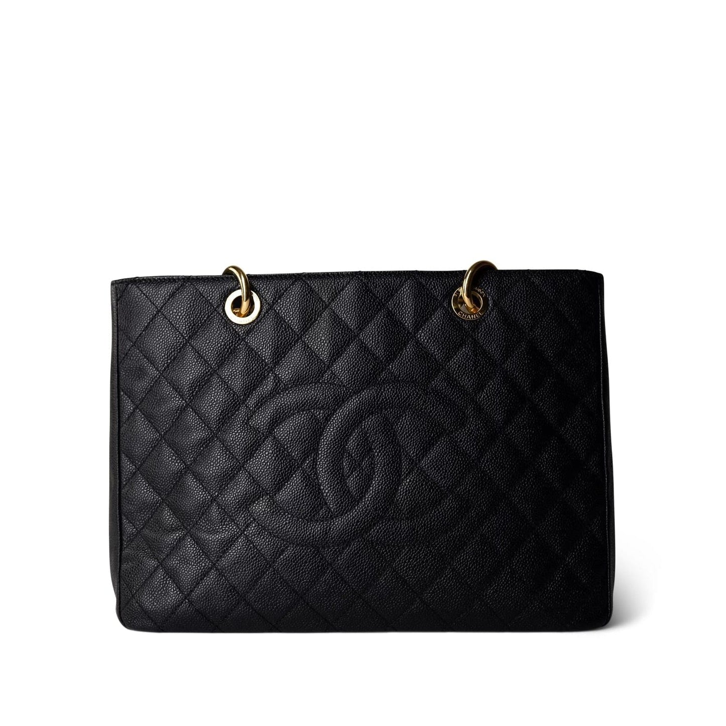 Black Caviar Quilted Grand Shopping Tote Gold Hardware