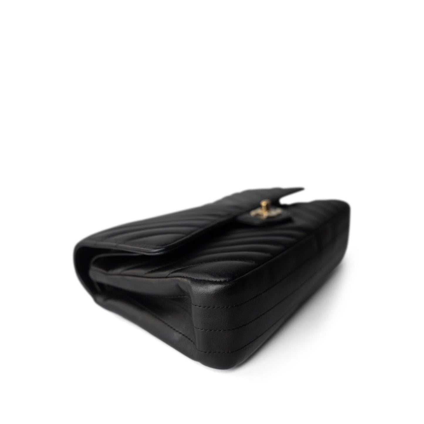 Black Lambskin Chevron Medium Classic Flap Light Gold Hardware