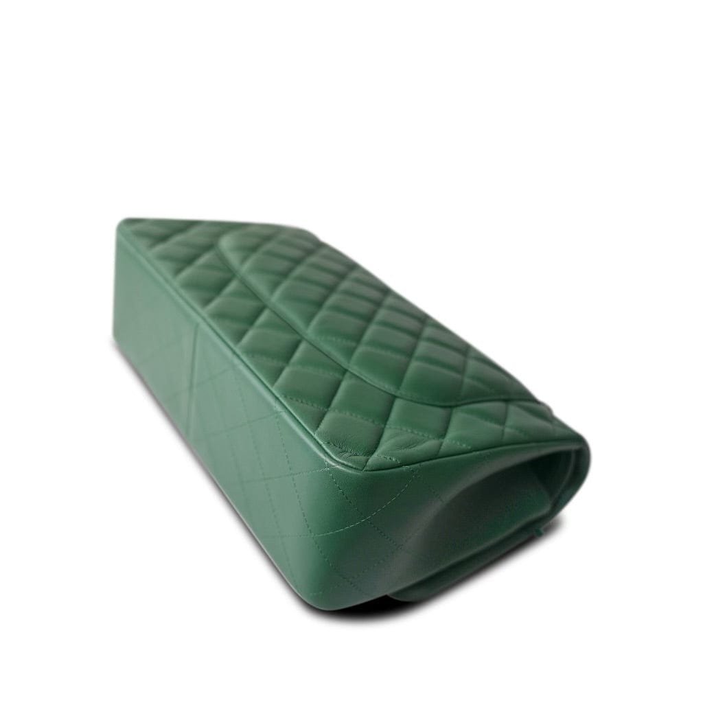 19B Dark Green Lambskin Quilted Classic Flap SHW
