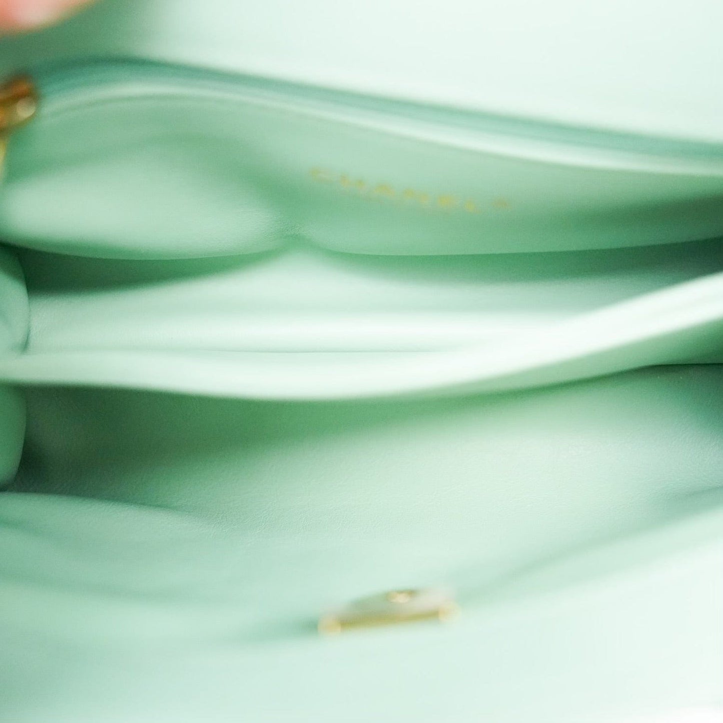 23P Light Green Caviar Quilted Coco Chain Handle Small Aged Gold Hardware