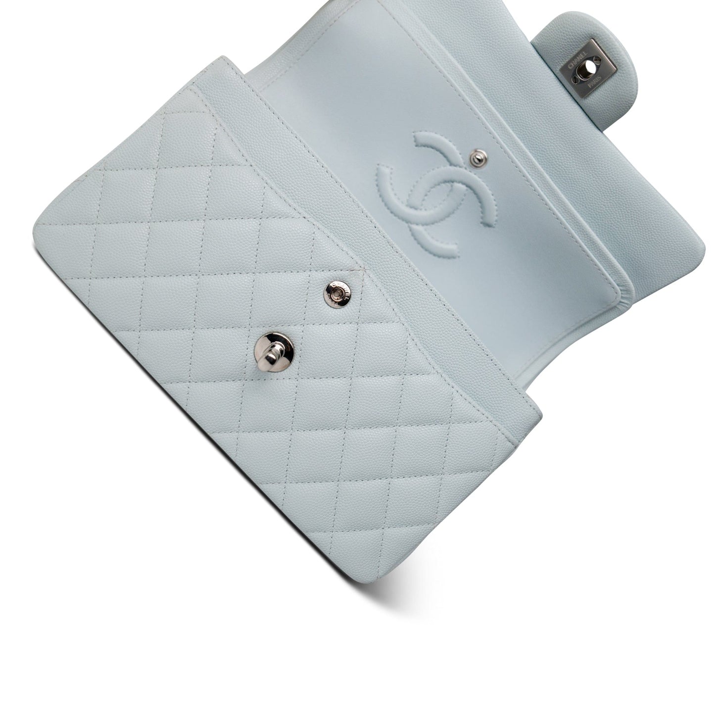 Light Blue Caviar Quilted Classic Flap Small Silver Hardware