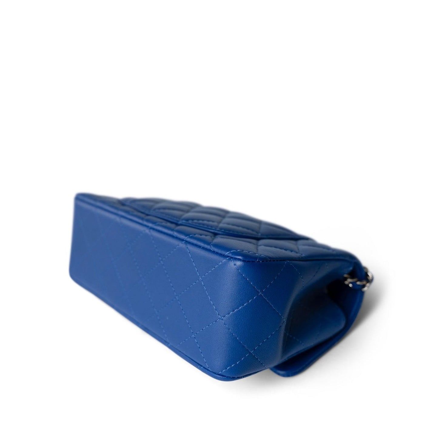 Blue Lambskin Quilted Mini Top Handle Light Gold Hardware