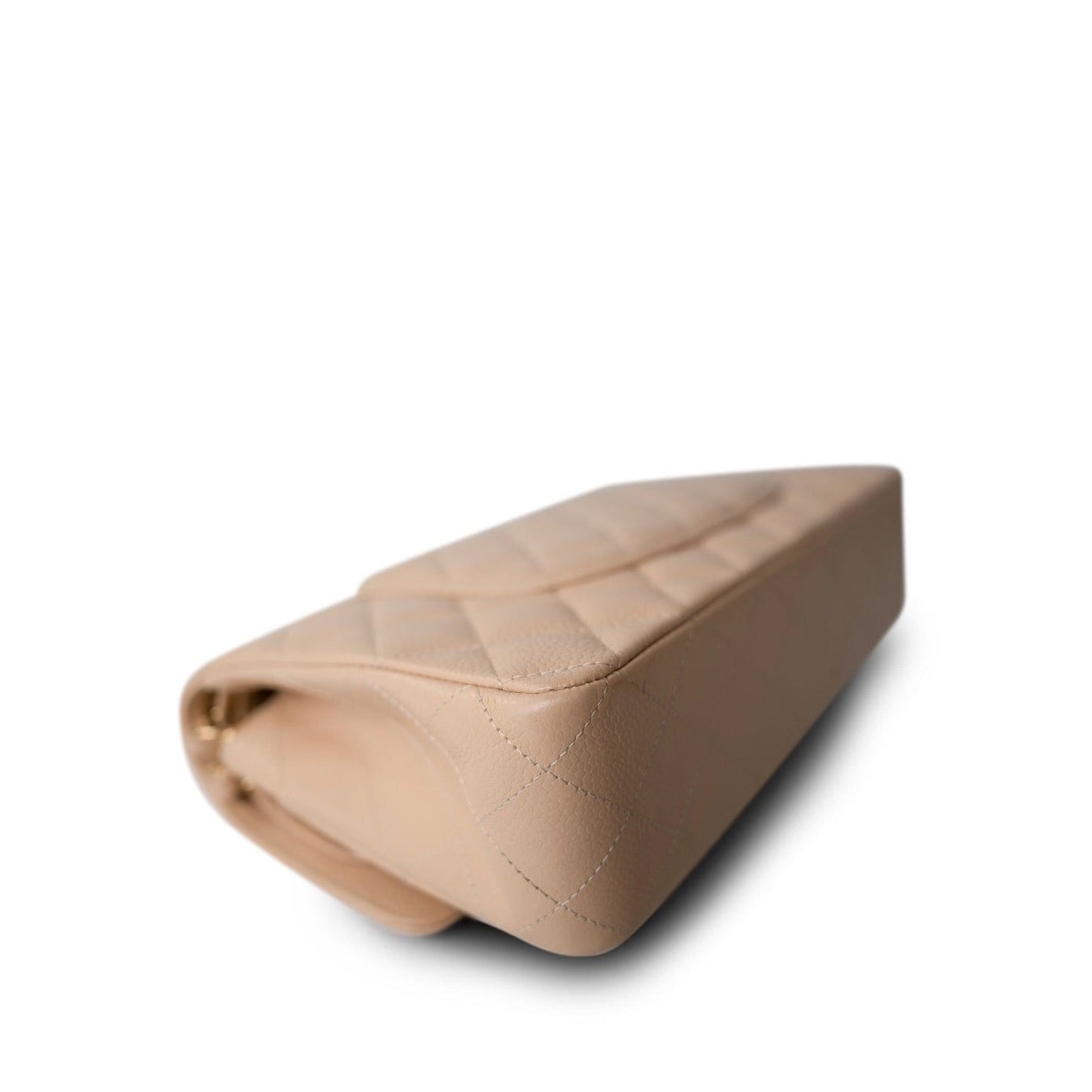 Beige Clair Caviar Quilted Classic Flap Medium Gold Hardware