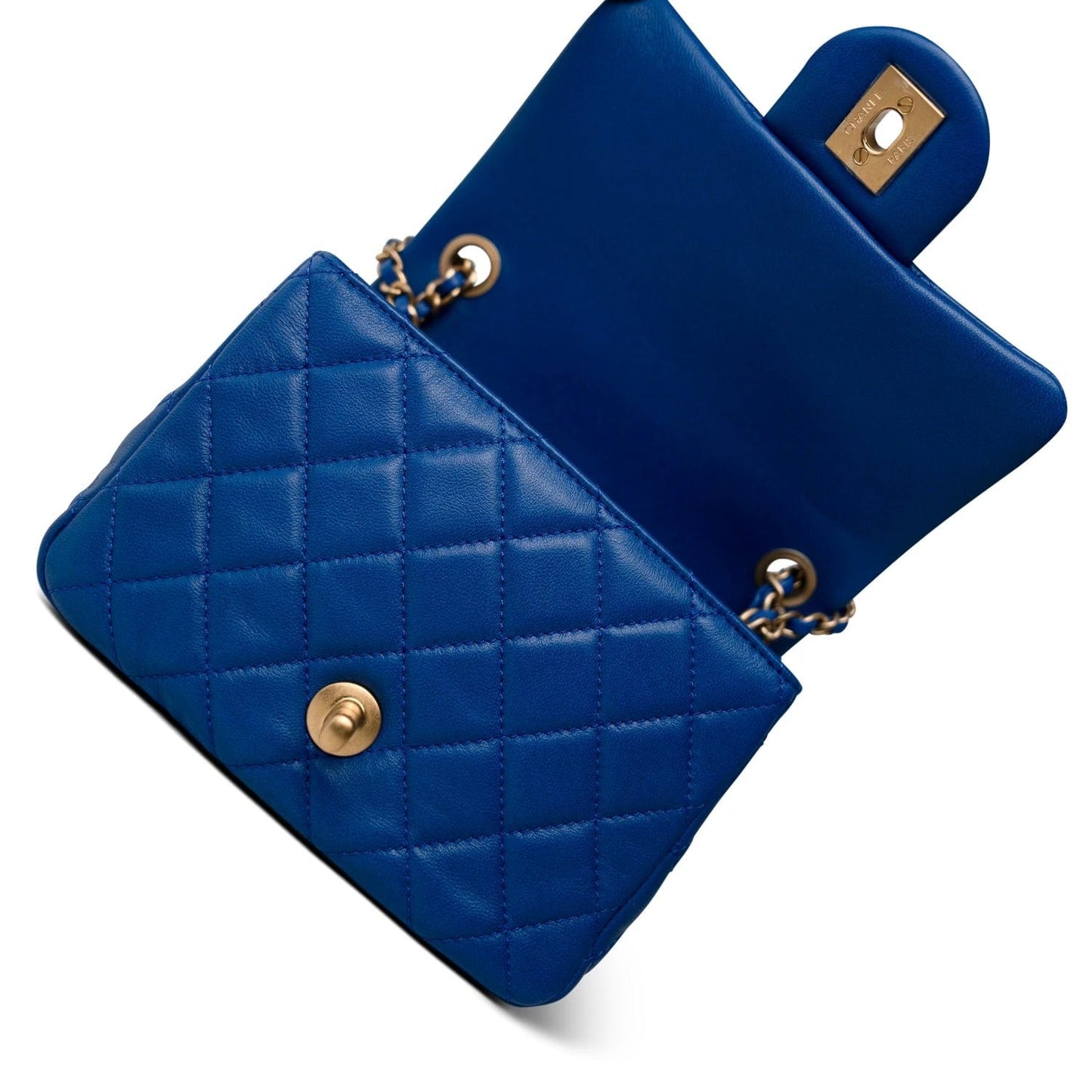 22B Blue Pearl Crush Mini Square Flap Aged Gold Hardware