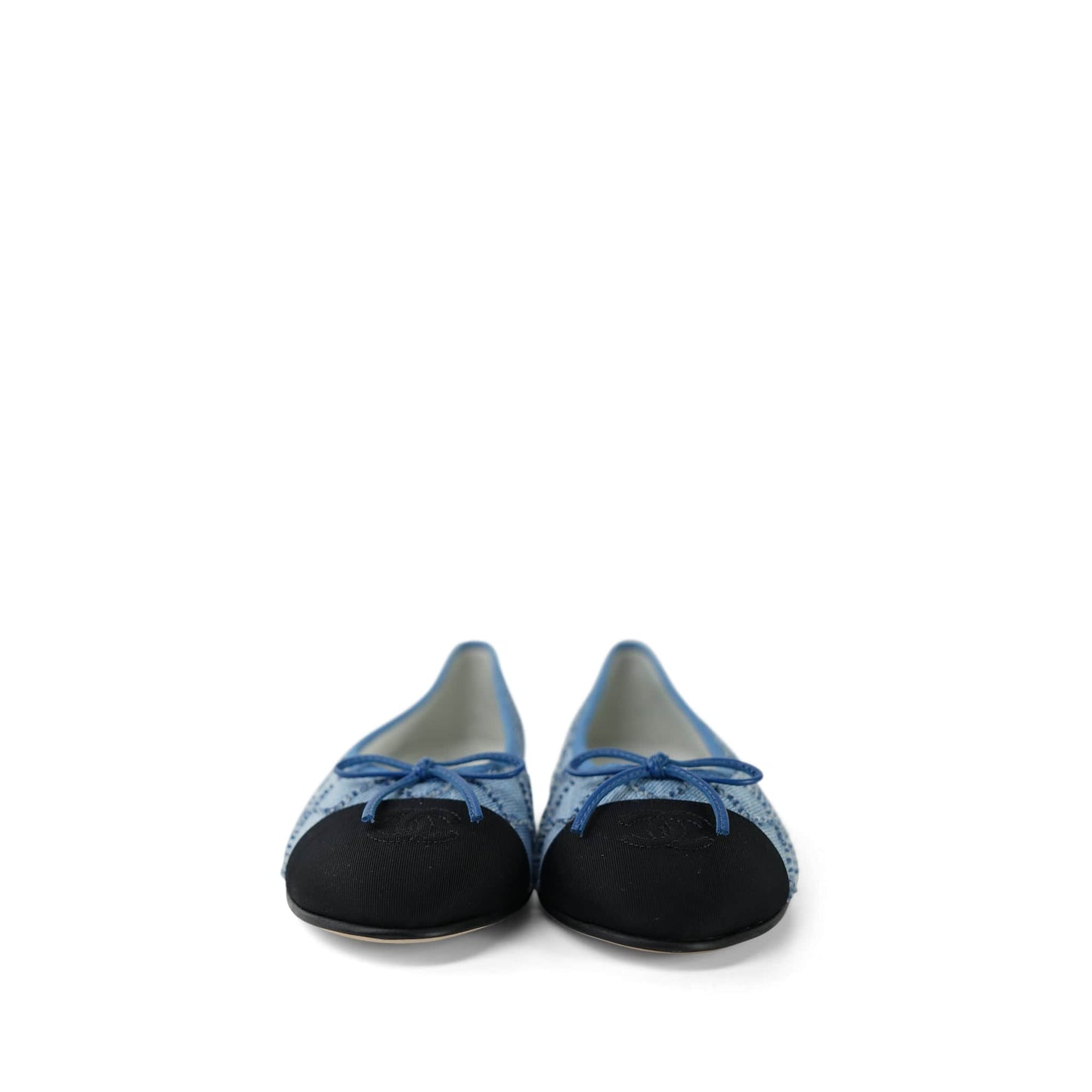 23P Blue Denim Embroidered Grosgrain Cap Toe CC Ballerina Flats Size 41.5