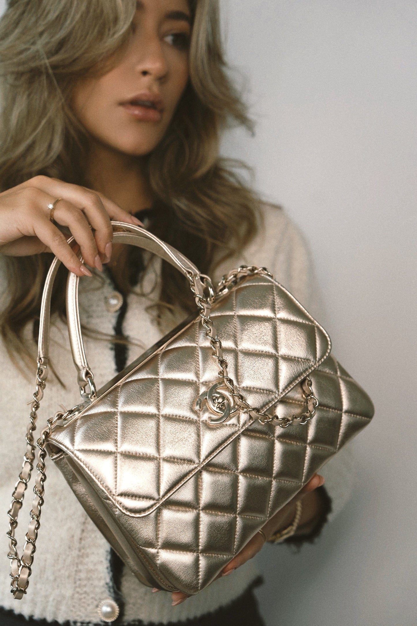 21S Gold Metallic Lambskin Quilted Trendy CC Small Light Gold Hardware