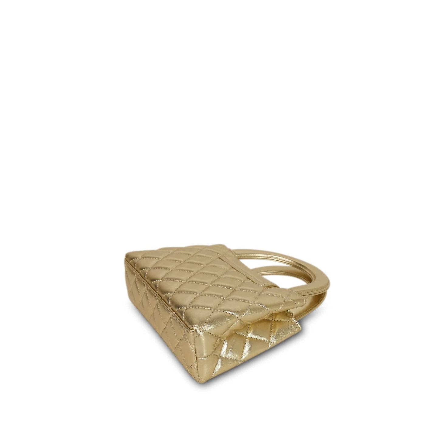 Metallic Gold Aged Calfskin Quilted Nano Kelly Shopper AGHW