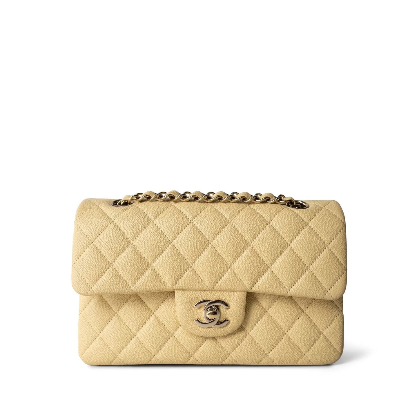 22B Light Yellow Caviar Quilted Classic Flap Small LGHW