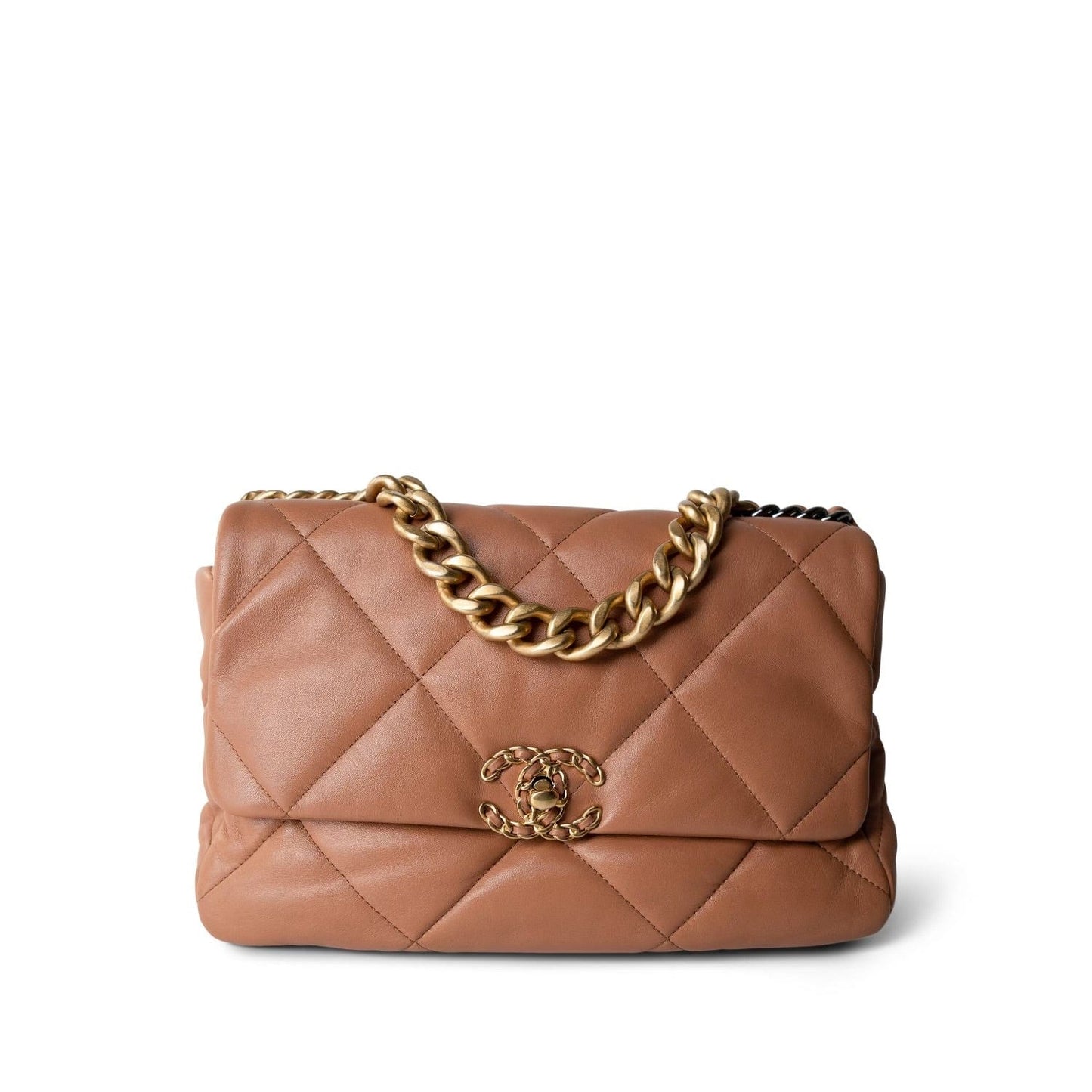 22S Caramel Quilted Large 19 Flap Mixed Hardware