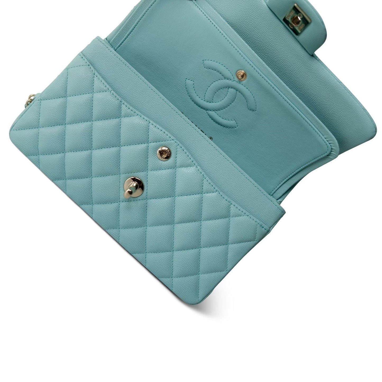 19C Tiffany Blue Caviar Quilted Classic Flap Small Light Gold Hardware