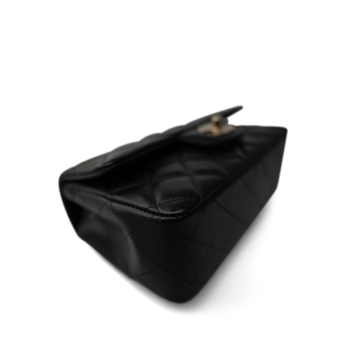 23S Black Lambskin Quilted Mini Rectangular Single Flap LGHW