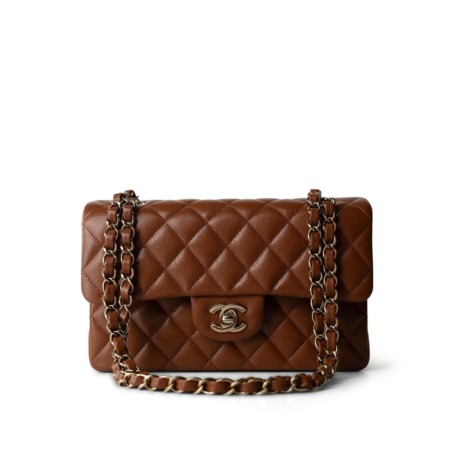 23A Brown/Cognac Caviar Quilted Classic Flap Small Light Gold Hardware