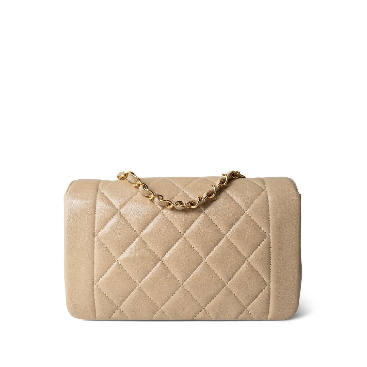 Light Beige Lambskin Quilted Diana Flap Small Gold Hardware
