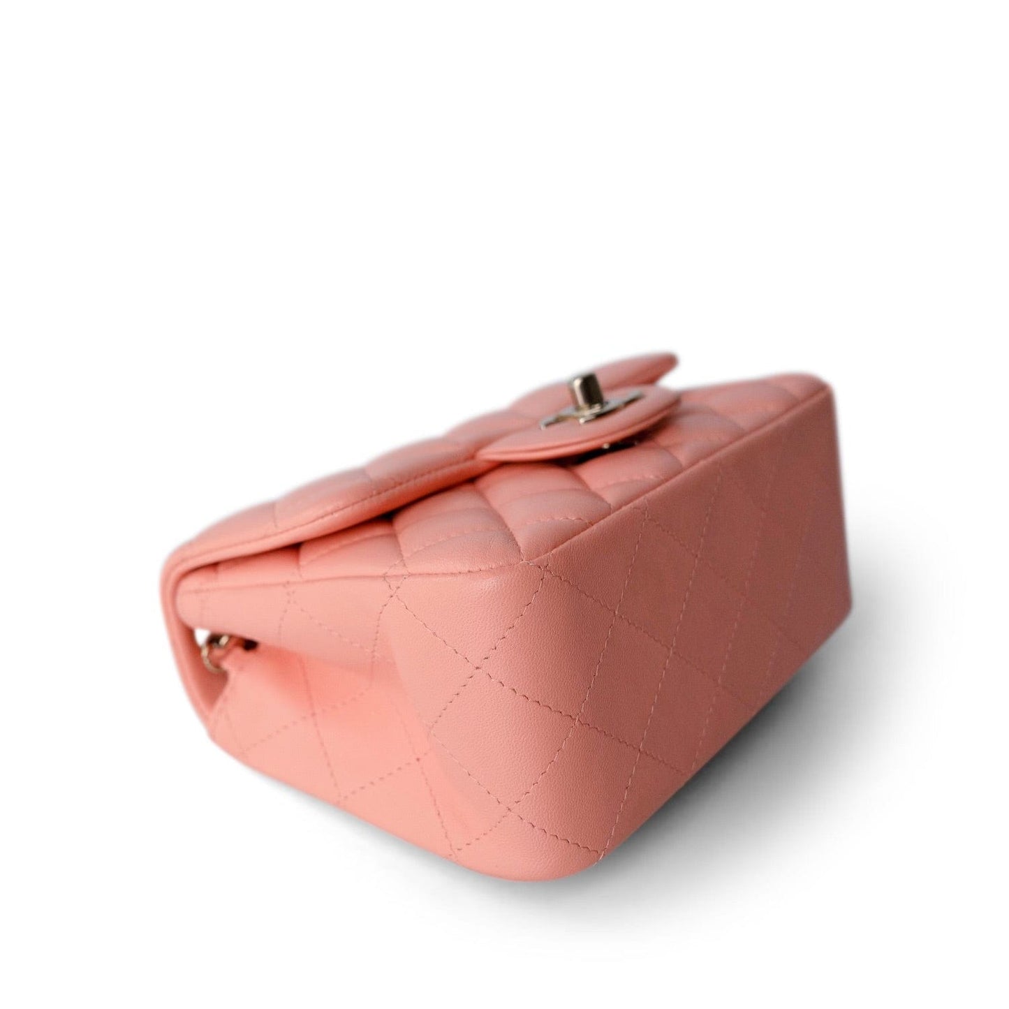Peach Lambskin Quilted Mini Square Flap LGHW