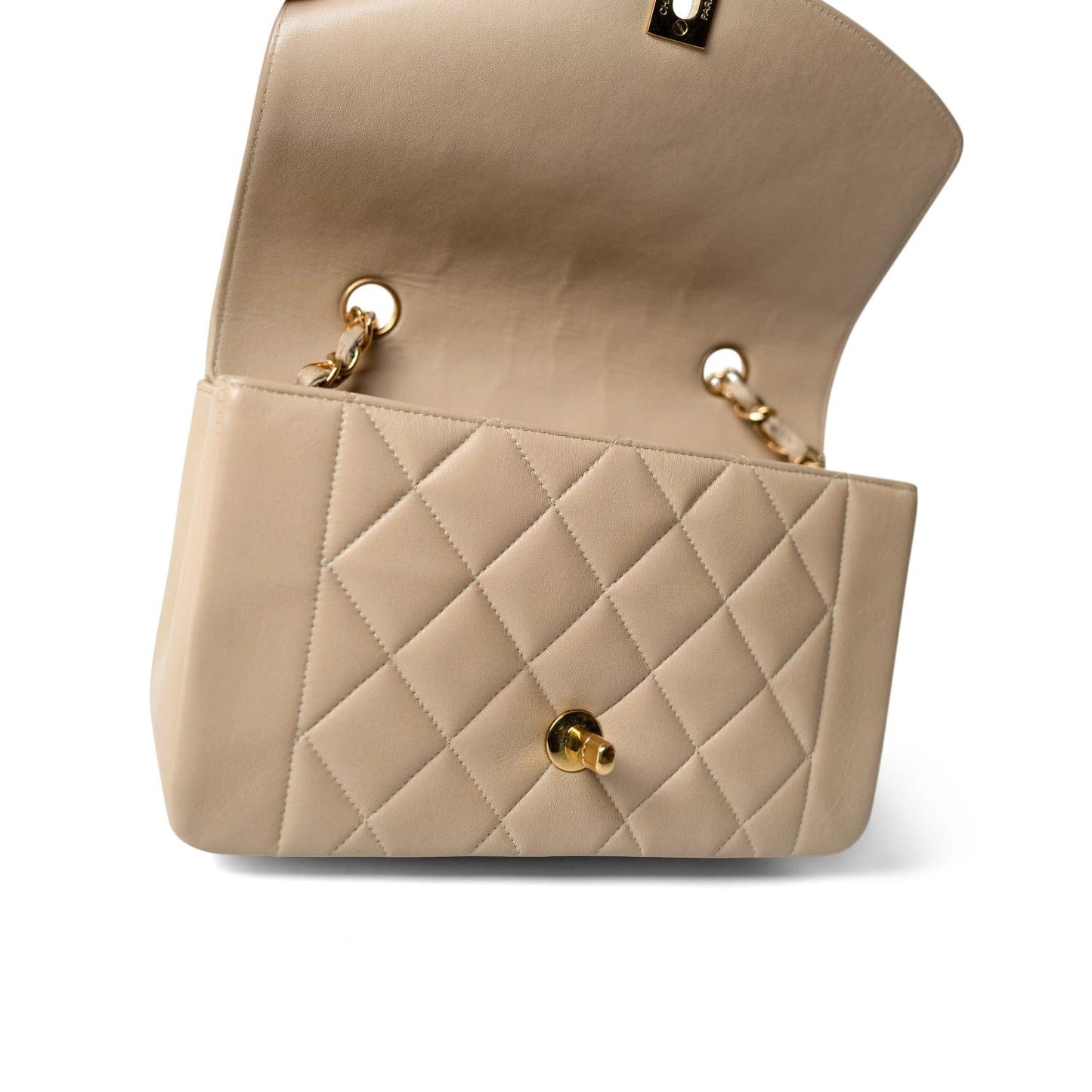 Light Beige Lambskin Quilted Diana Flap Small Gold Hardware