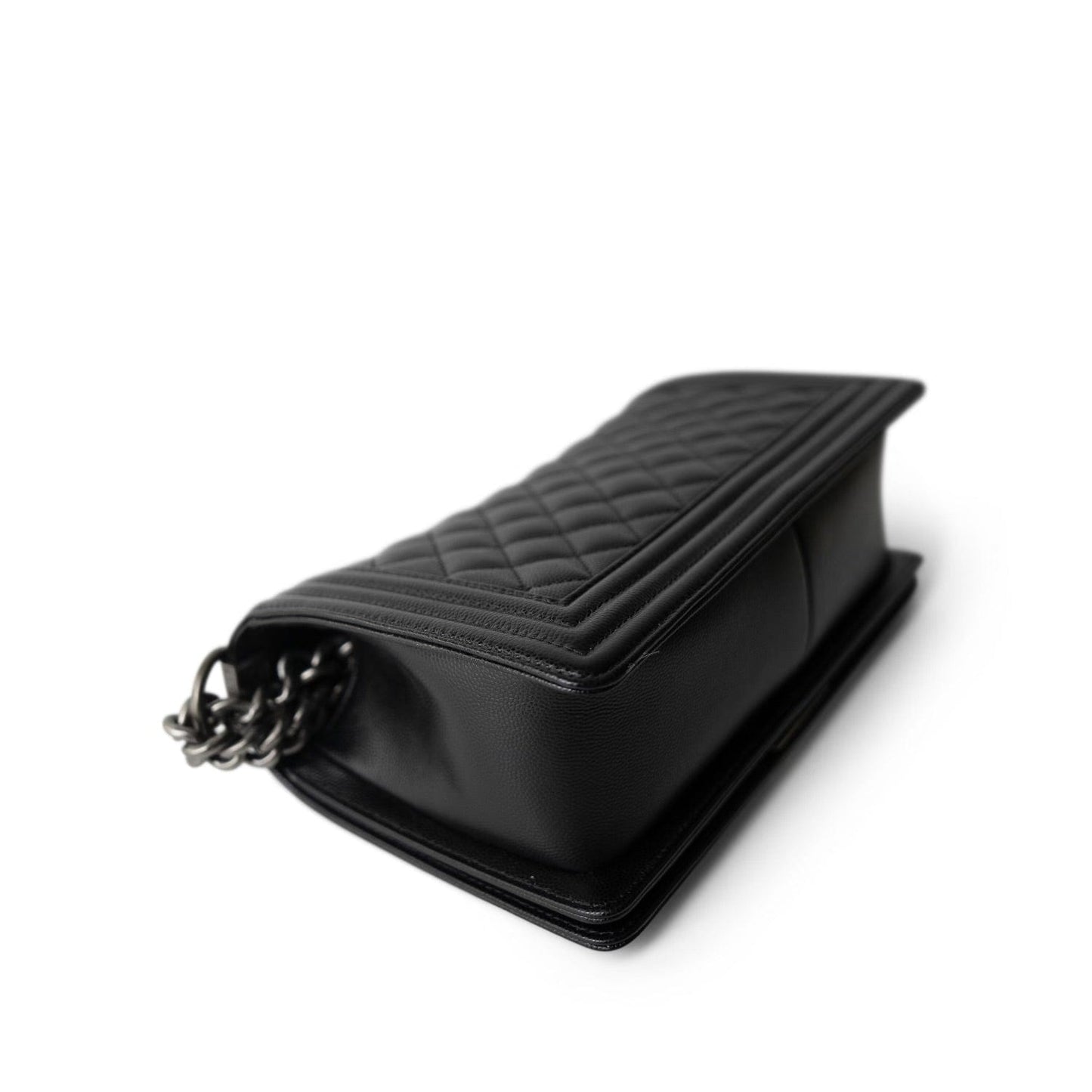 Black Caviar Quilted Boy Bag Old Medium Ruthenium Hardware