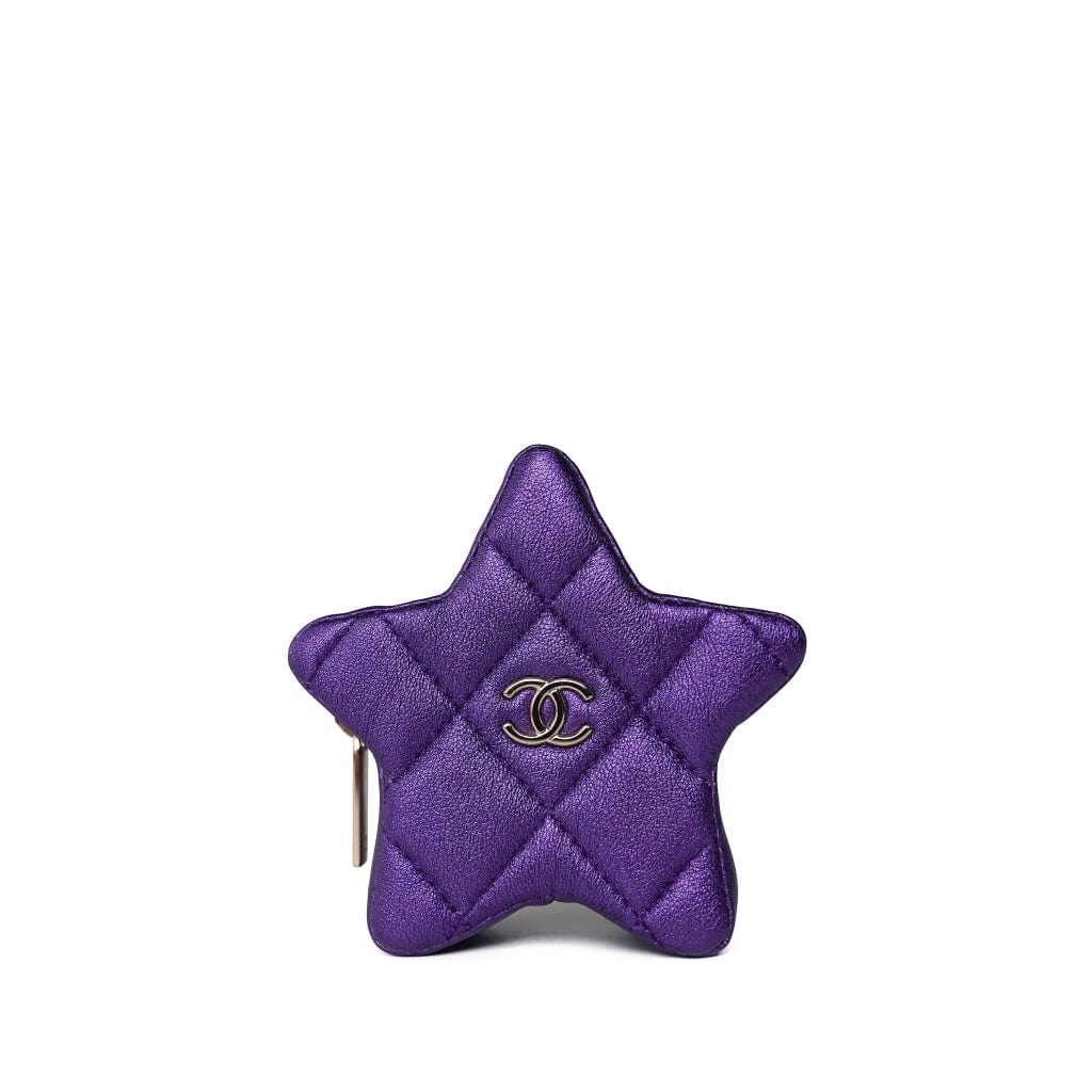 24c Shiny Purple Calfskin Quilted Flap Bag & Star Coin Purse