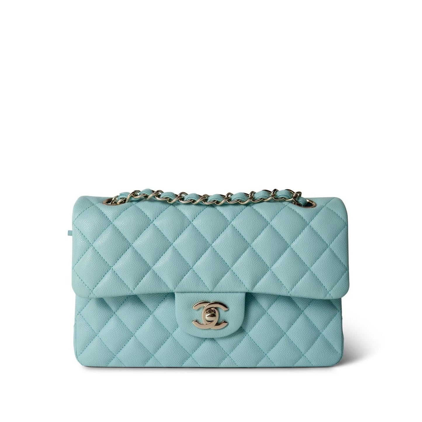 19C Tiffany Blue Caviar Quilted Classic Flap Small Light Gold Hardware