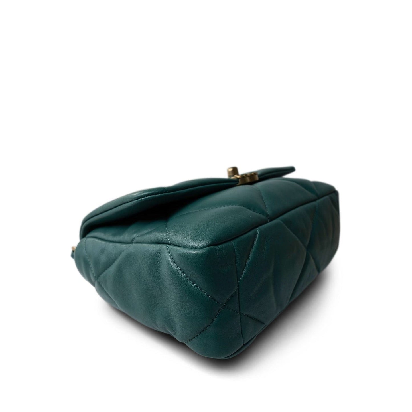 21A Dark Green Lambskin Quilted 19 Flap Small Mixed Hardware