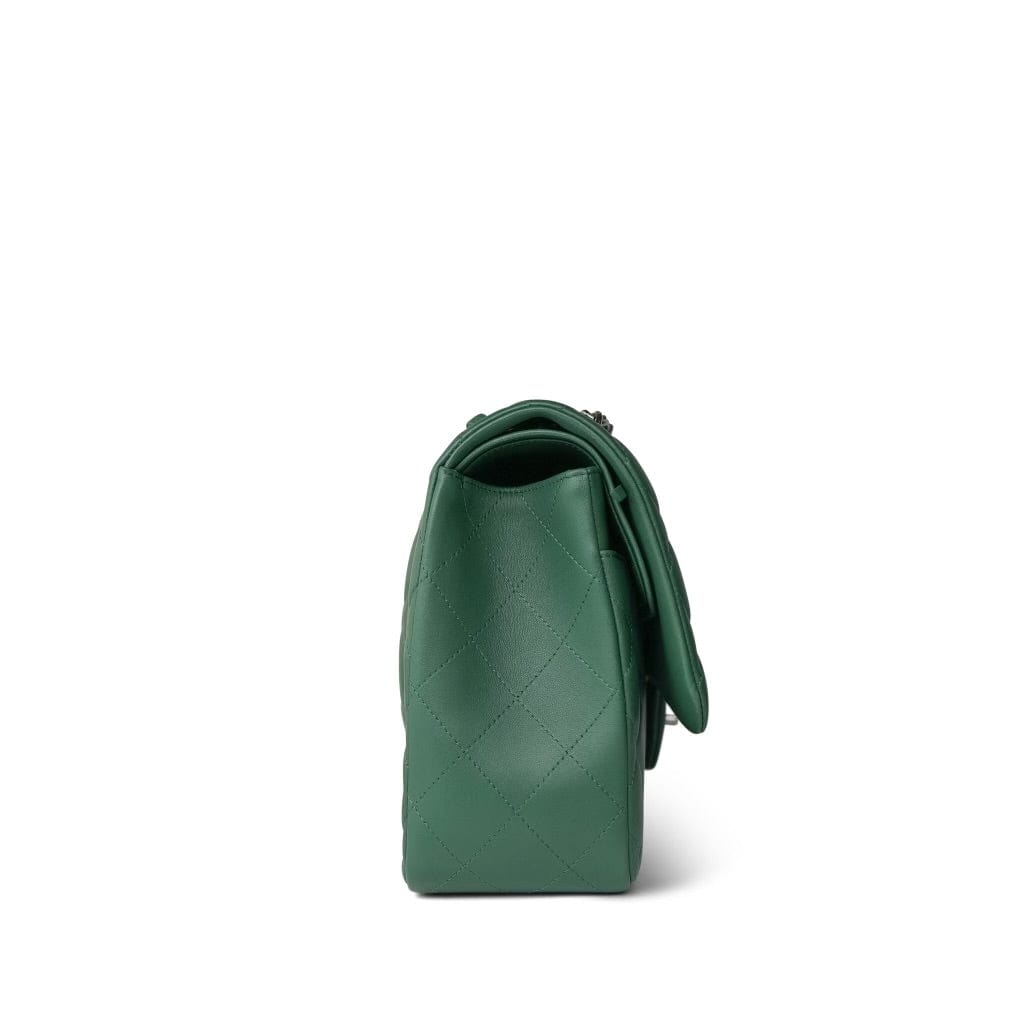 19B Dark Green Lambskin Quilted Classic Flap SHW