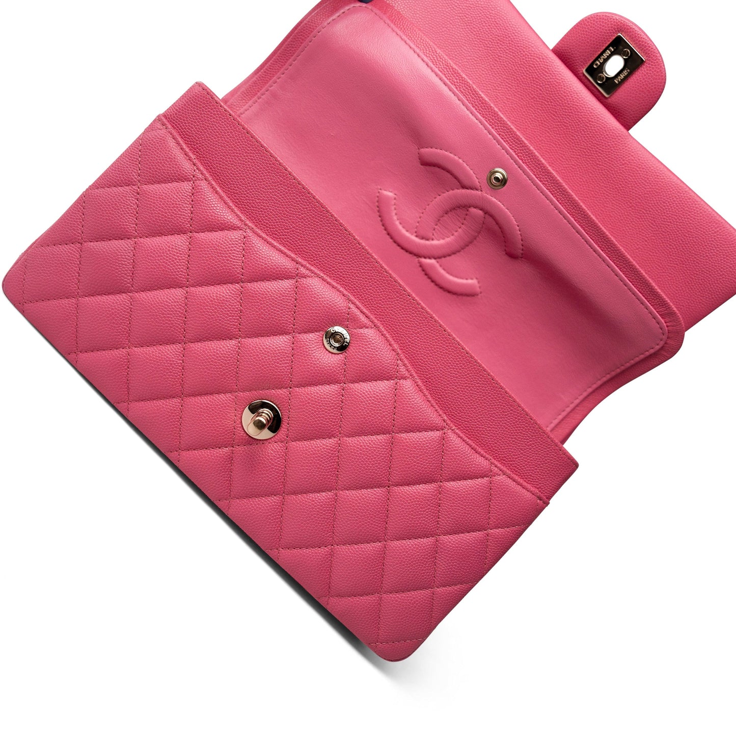 19C Pink Caviar Quilted Classic Flap Medium