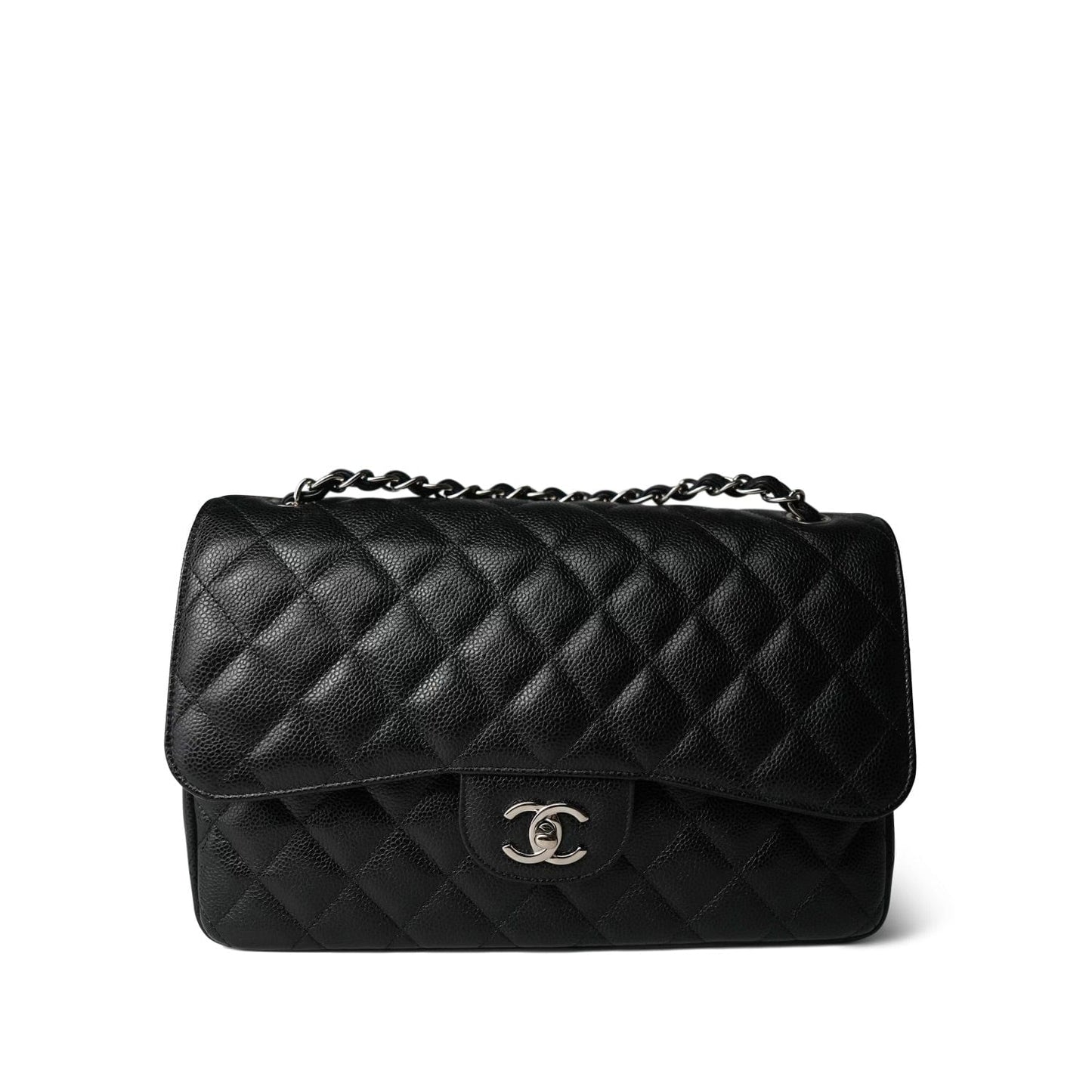 Black Caviar Quilted Jumbo Classic Flap Silver Hardware