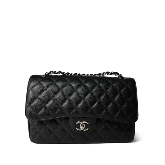 Black Caviar Quilted Jumbo Classic Flap Silver Hardware