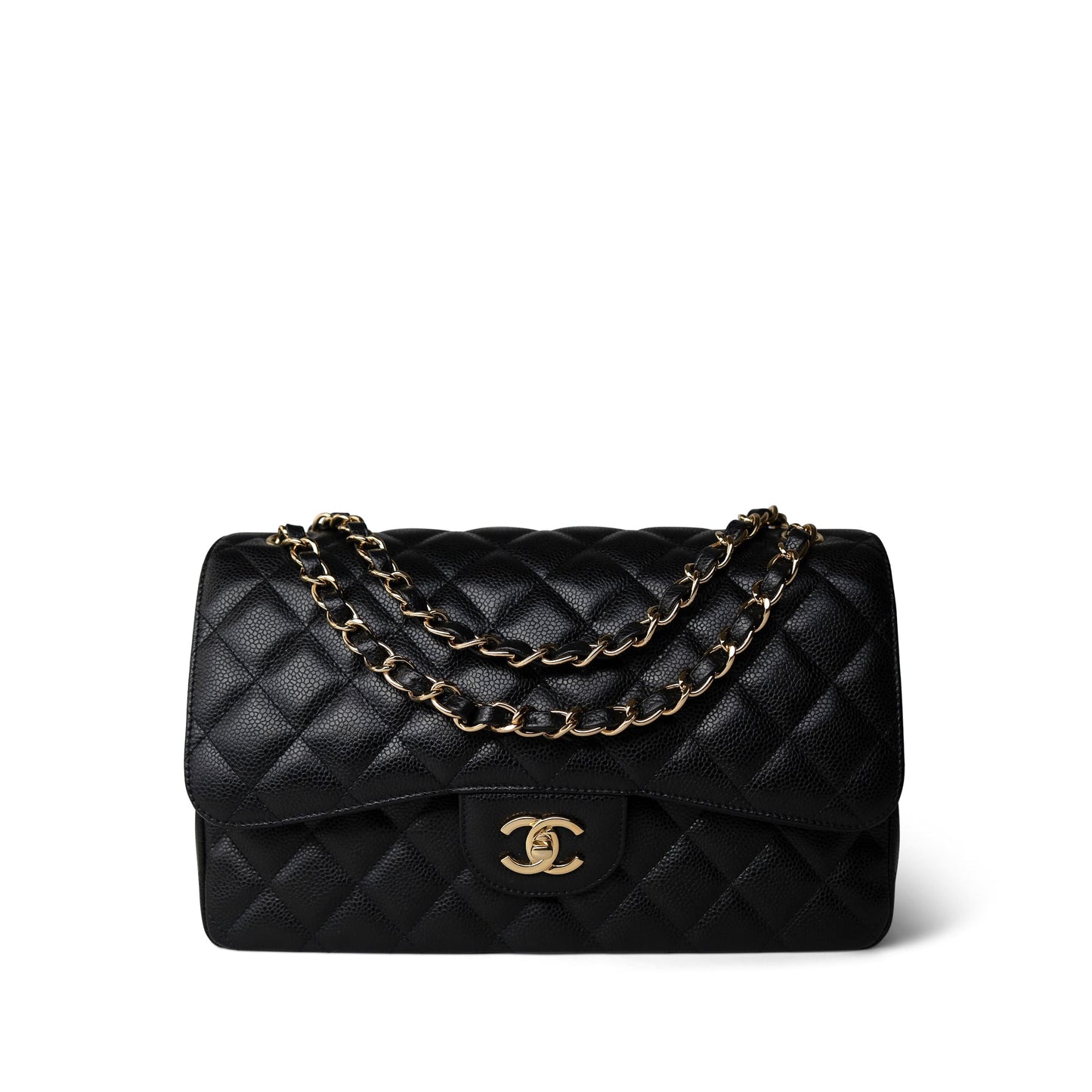 Black Jumbo Caviar Classic Flap GHW